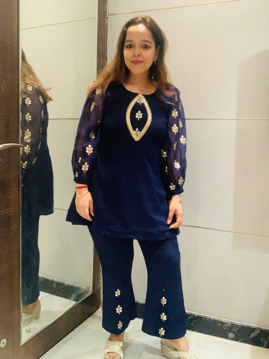Navy Blue Embroidered Co-ord Set