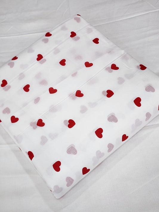 White Heart Printed Dress Material