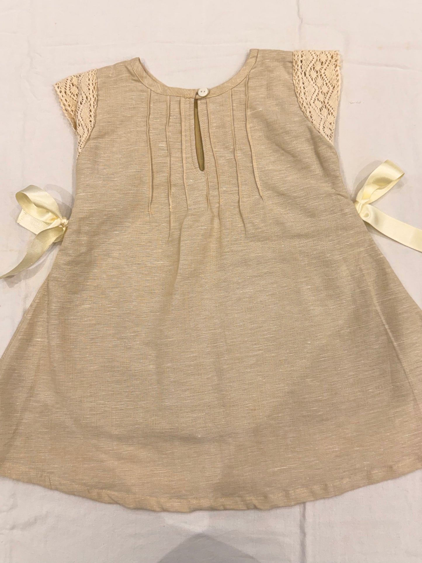 Beige Floral Embroidered Party Dress for Girls