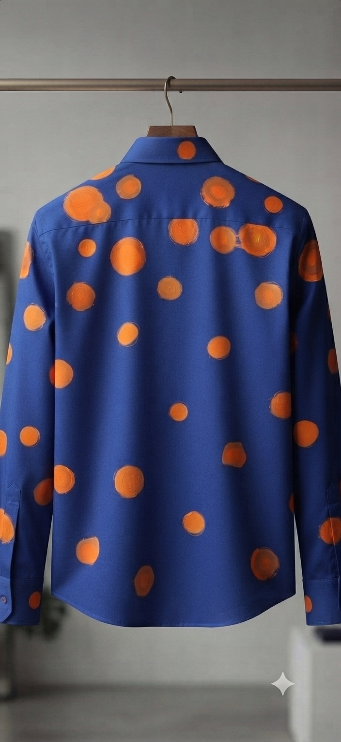 Hand-Painted Polka Dot Cotton Button-Down Shirt