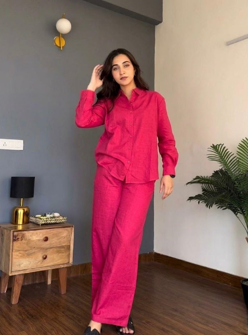 Pink Solid Cotton Co-Ord Set