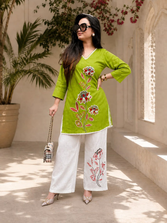 Vibrant Meadow Green Premium Embroidered Co-ord Set