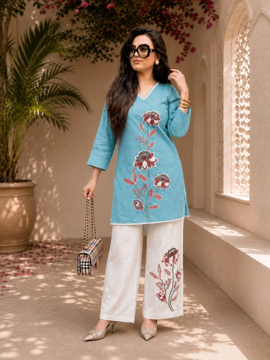 Vibrant Blue Embroidered Co-ord Set
