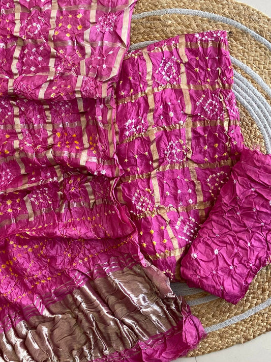 Rani Pink Hand Bandhani Art Silk Ghatcola suit