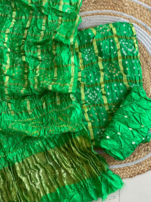 Green Hand Bandhani Art Silk Ghatcola suit