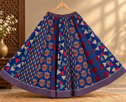 Blue Ajrakh Printed Kalidaar Skirt
