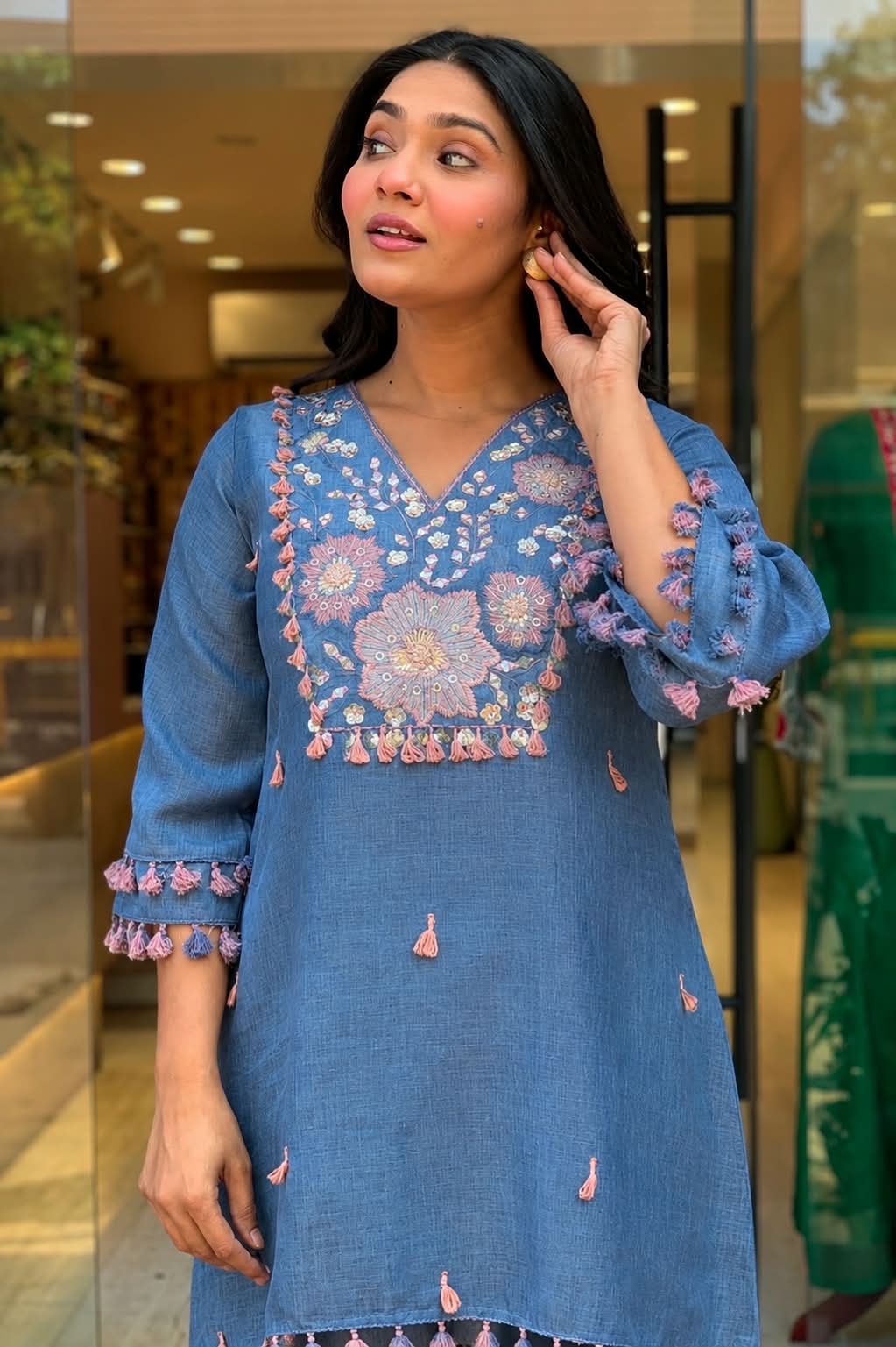 Embroidered Premium Cotton Sky Blue Co-ord Set
