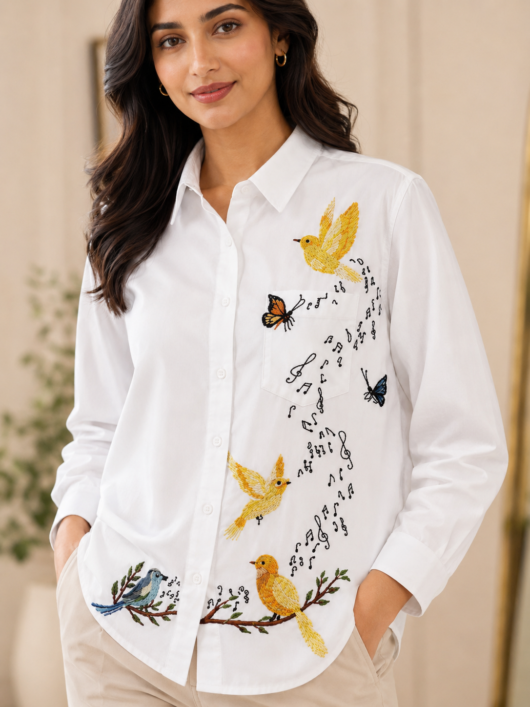 White Bird Hand-Painted Collared Tunic for Women