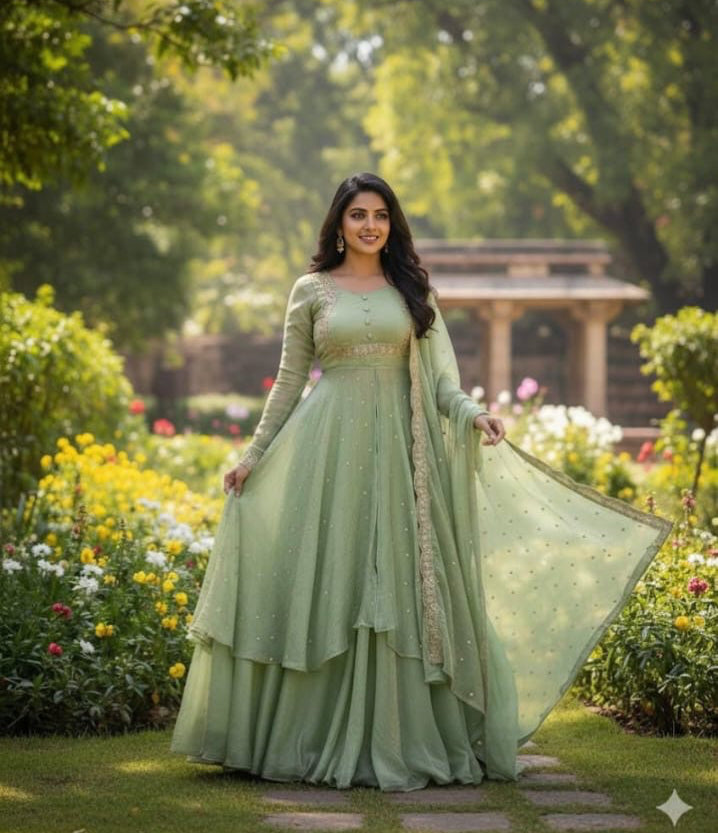 Glimmering Silk Cape Top in Radiant Colours Paired with a Skirt and Dupatta a Stand Out Ensemble