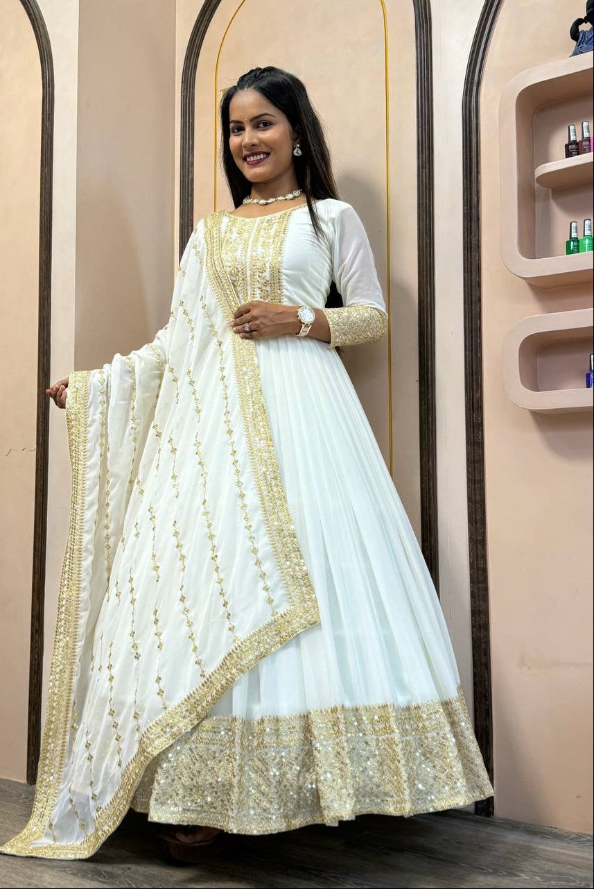 Heavy Zari & Sequin Embroidered Anarkali Gown with Dupatta Set