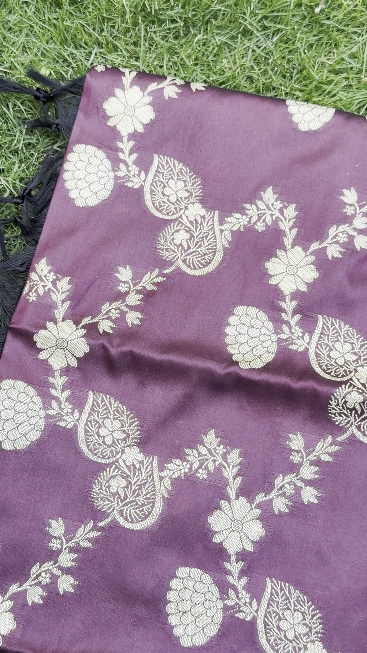 Dusty Mauve Gold Floral Semi-Stitched Suit with Dupatta