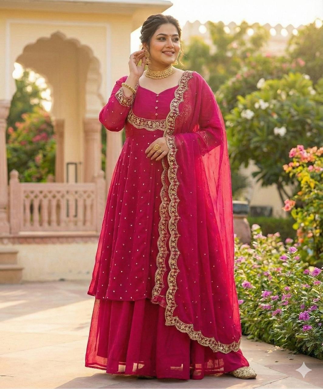 Glimmering Silk Cape Top in Radiant Colours Paired with a Skirt and Dupatta a Stand Out Ensemble