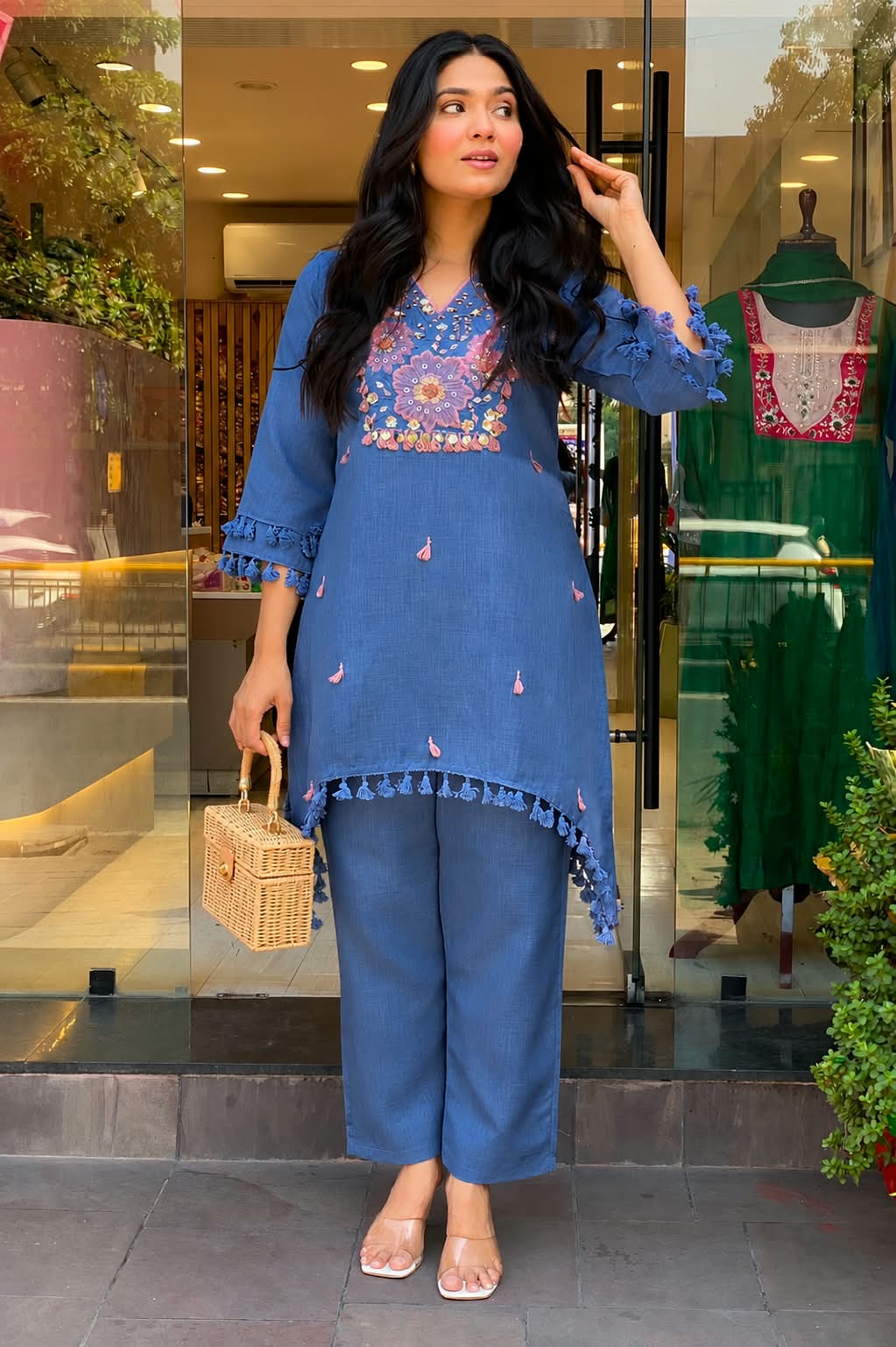 Embroidered Premium Cotton Sky Blue Co-ord Set