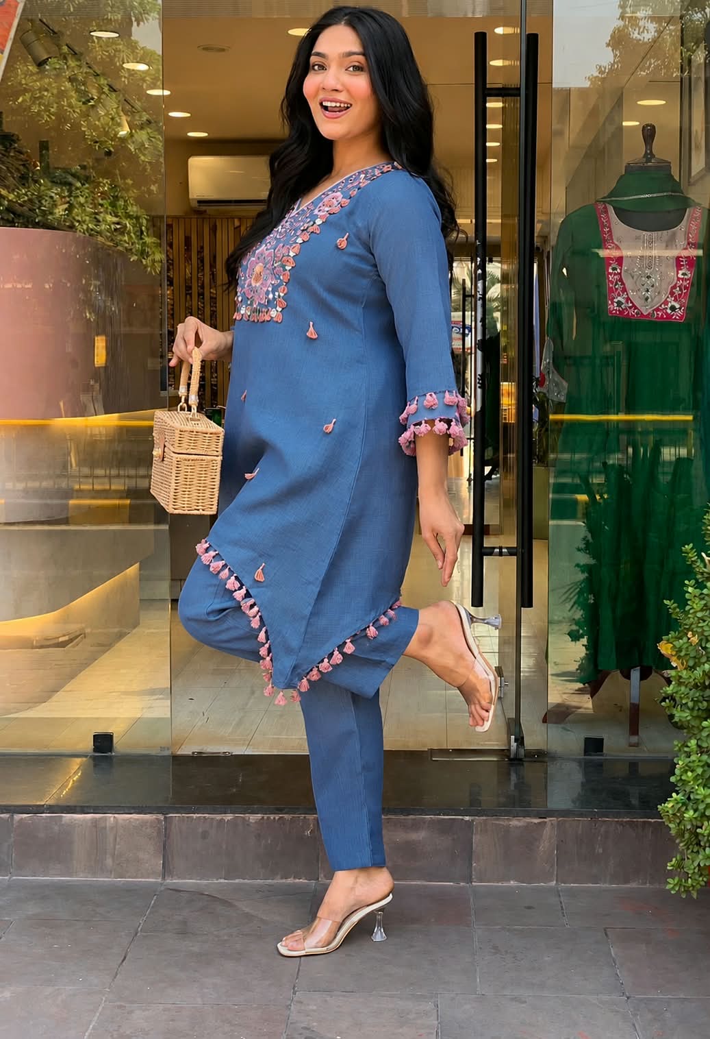 Embroidered Premium Cotton Sky Blue Co-ord Set
