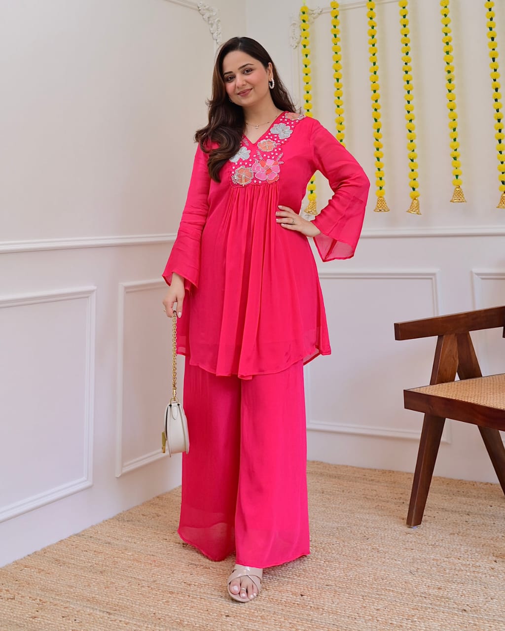Vibrant Floral Embroidered Pure Cotton Kurta Set