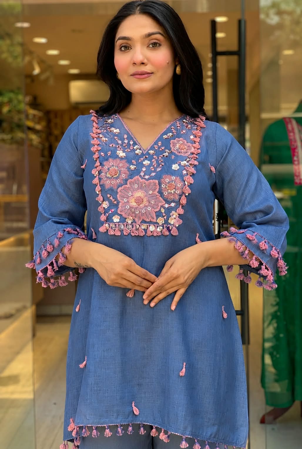 Embroidered Premium Cotton Sky Blue Co-ord Set