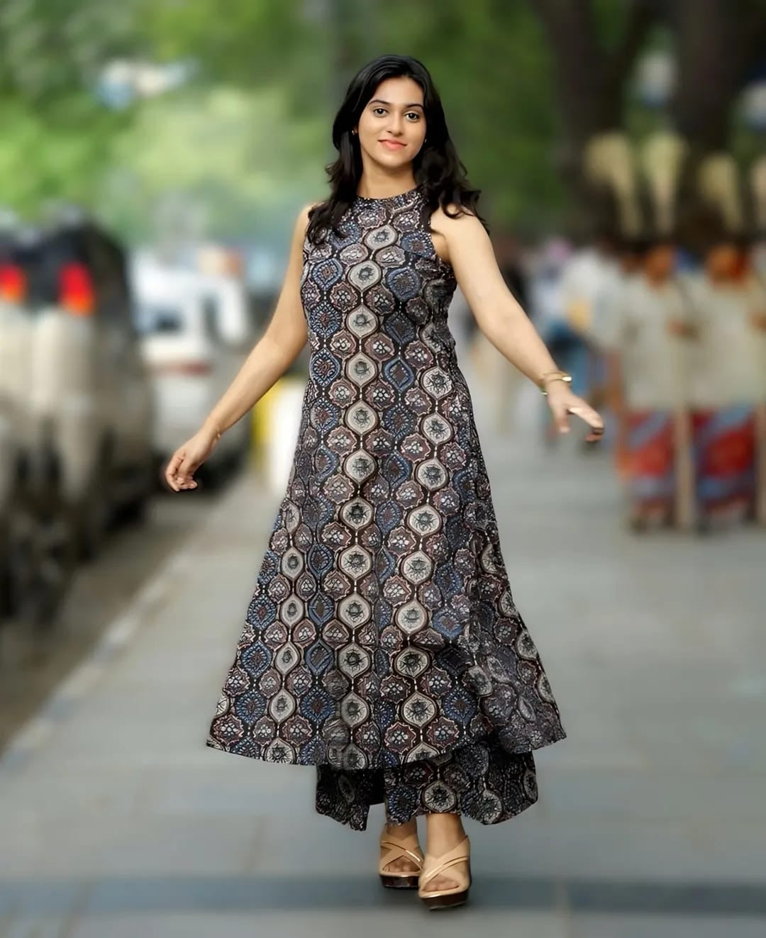 Premium Floral Fine Cotton Cut-Sleeve A-Line Co-ord Set with Palazzo