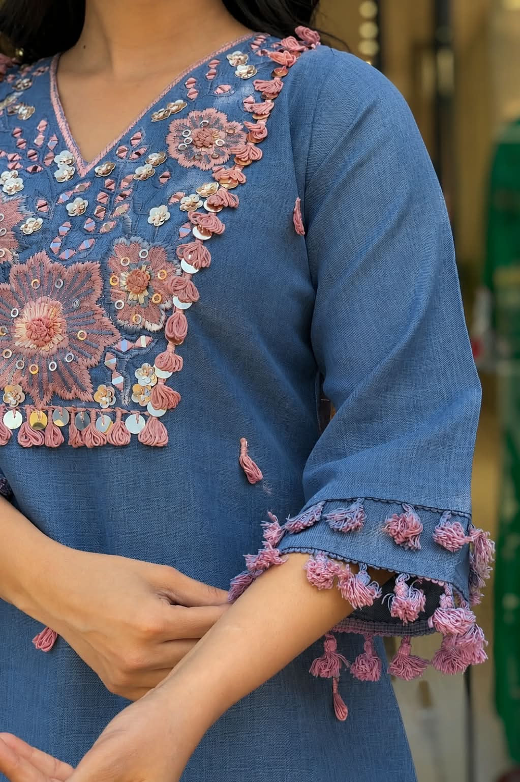 Embroidered Premium Cotton Sky Blue Co-ord Set