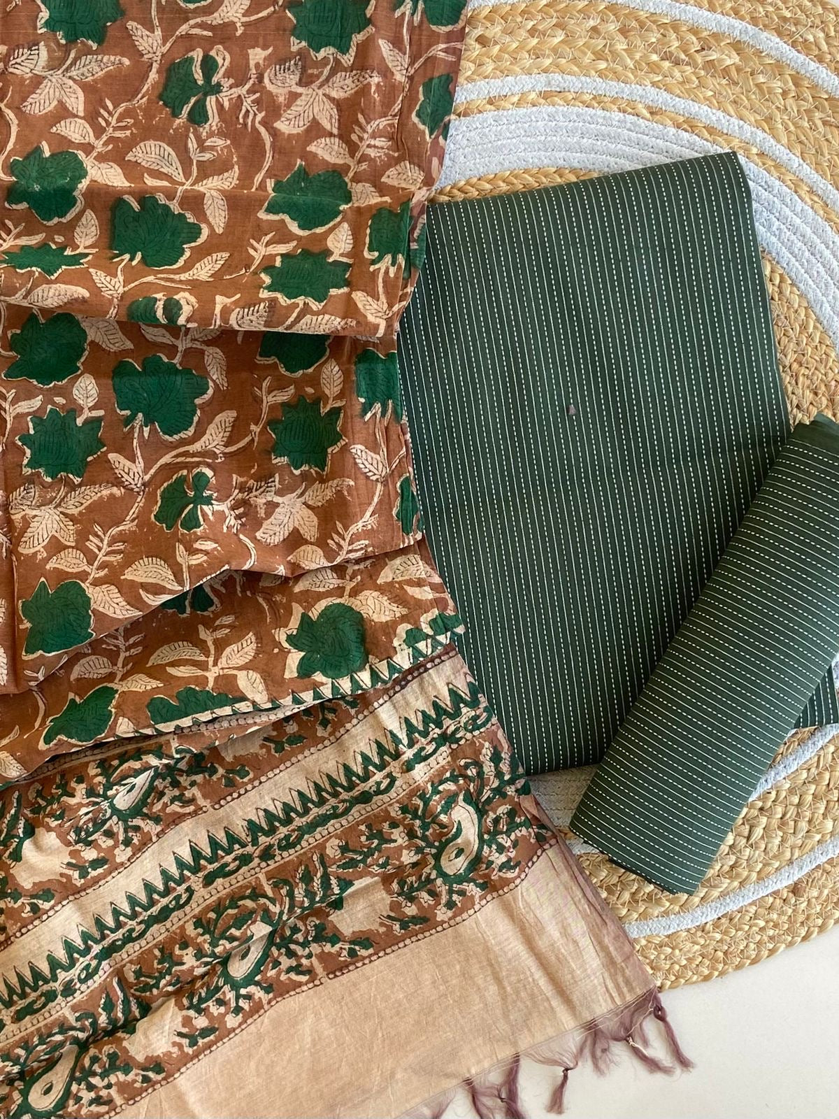 Sage Green Kantha Cotton Collection Suit Set