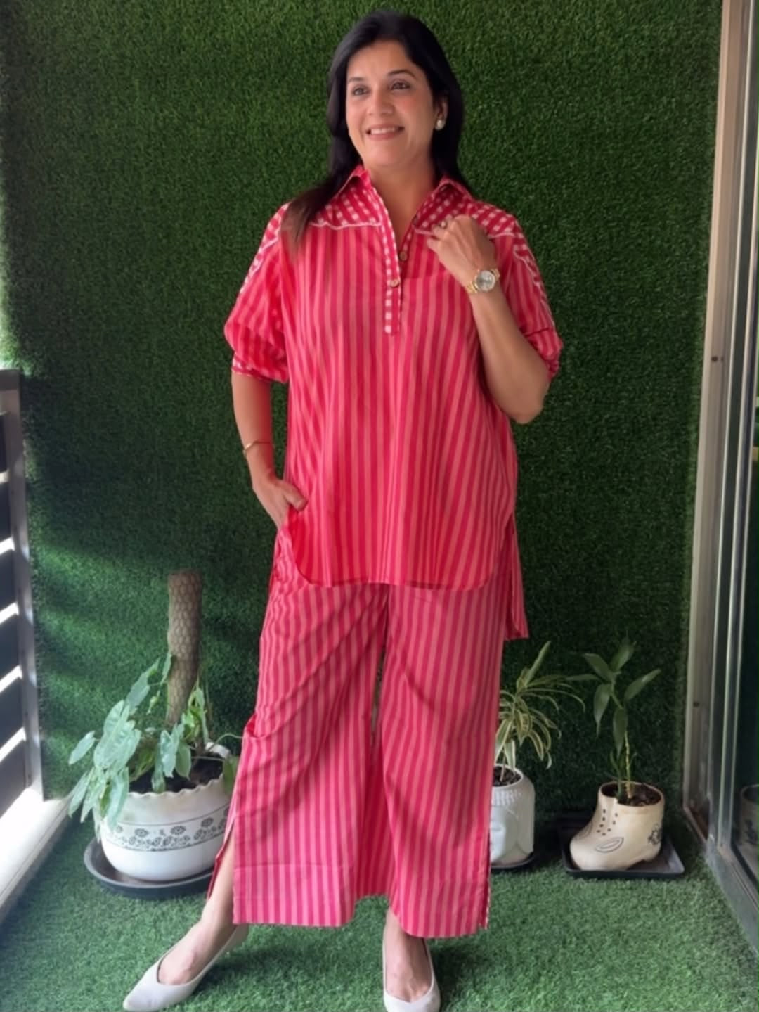 Pink Striped Cotton Co-ord Set
