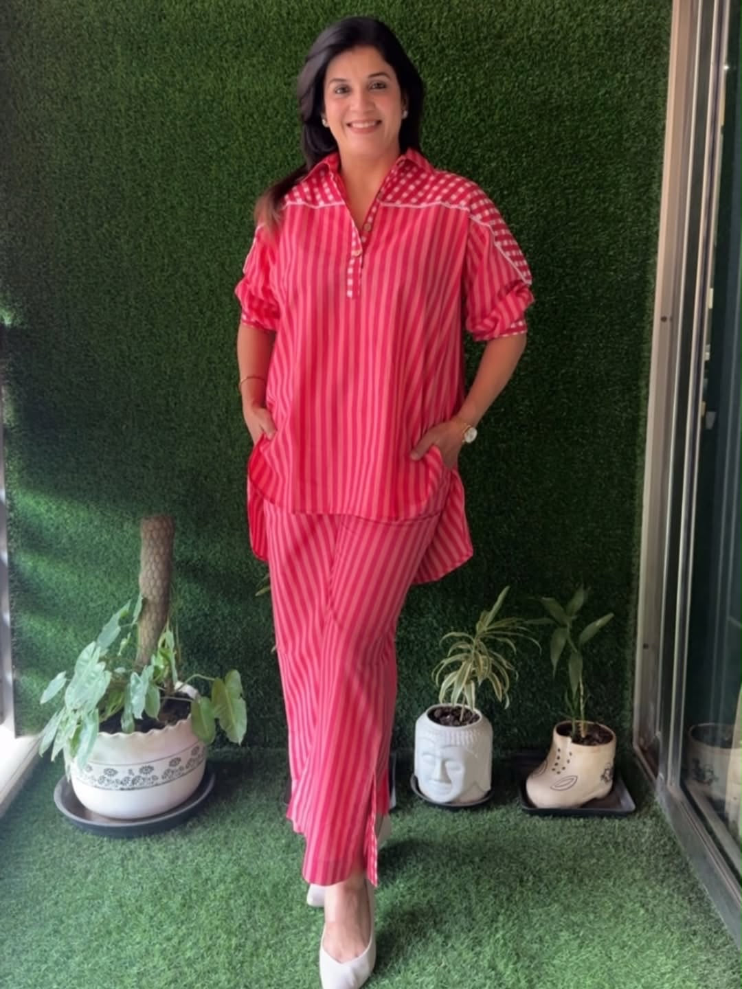 Pink Striped Cotton Co-ord Set