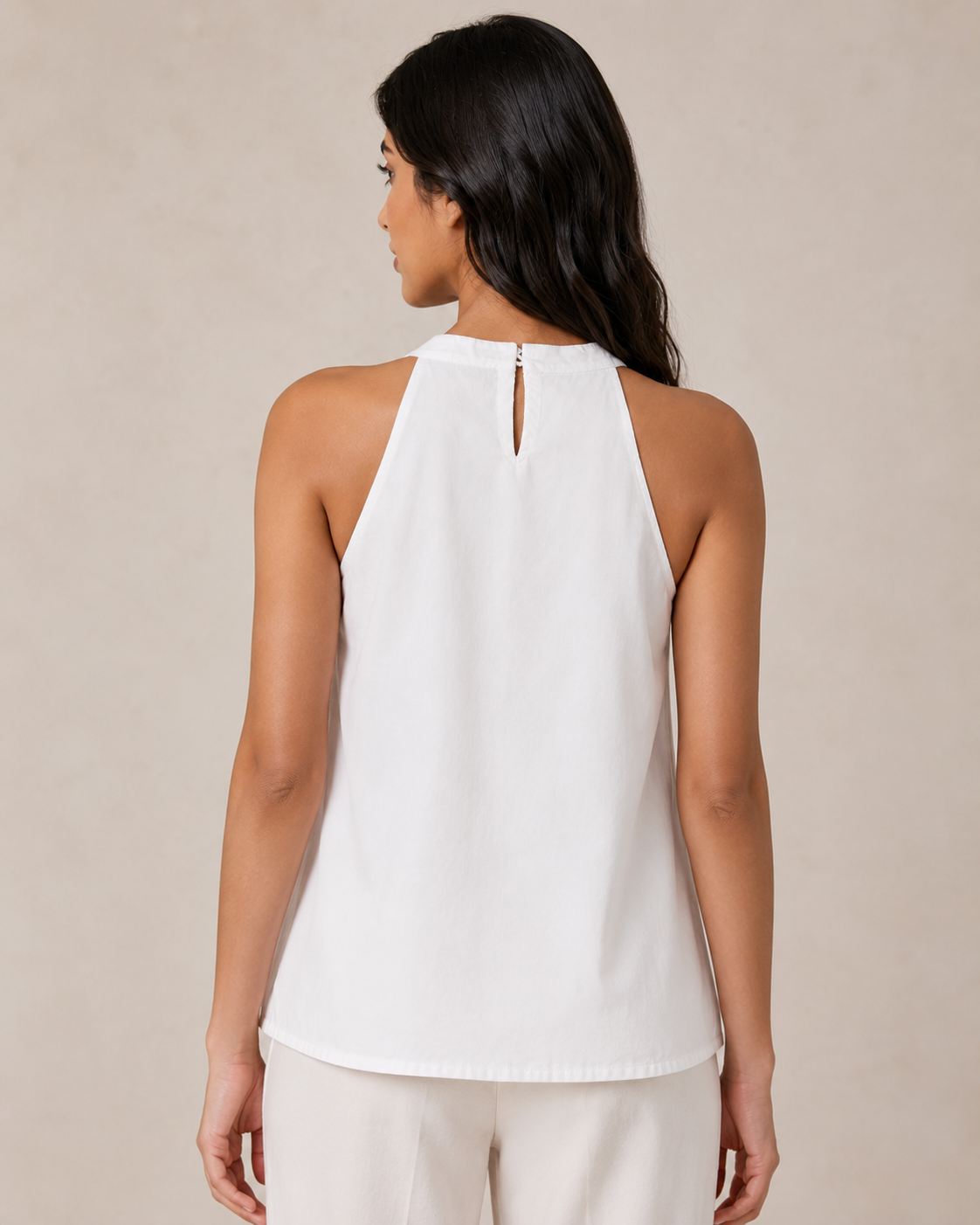 White Floral Hand Embroidered Sleeveless Cotton Top