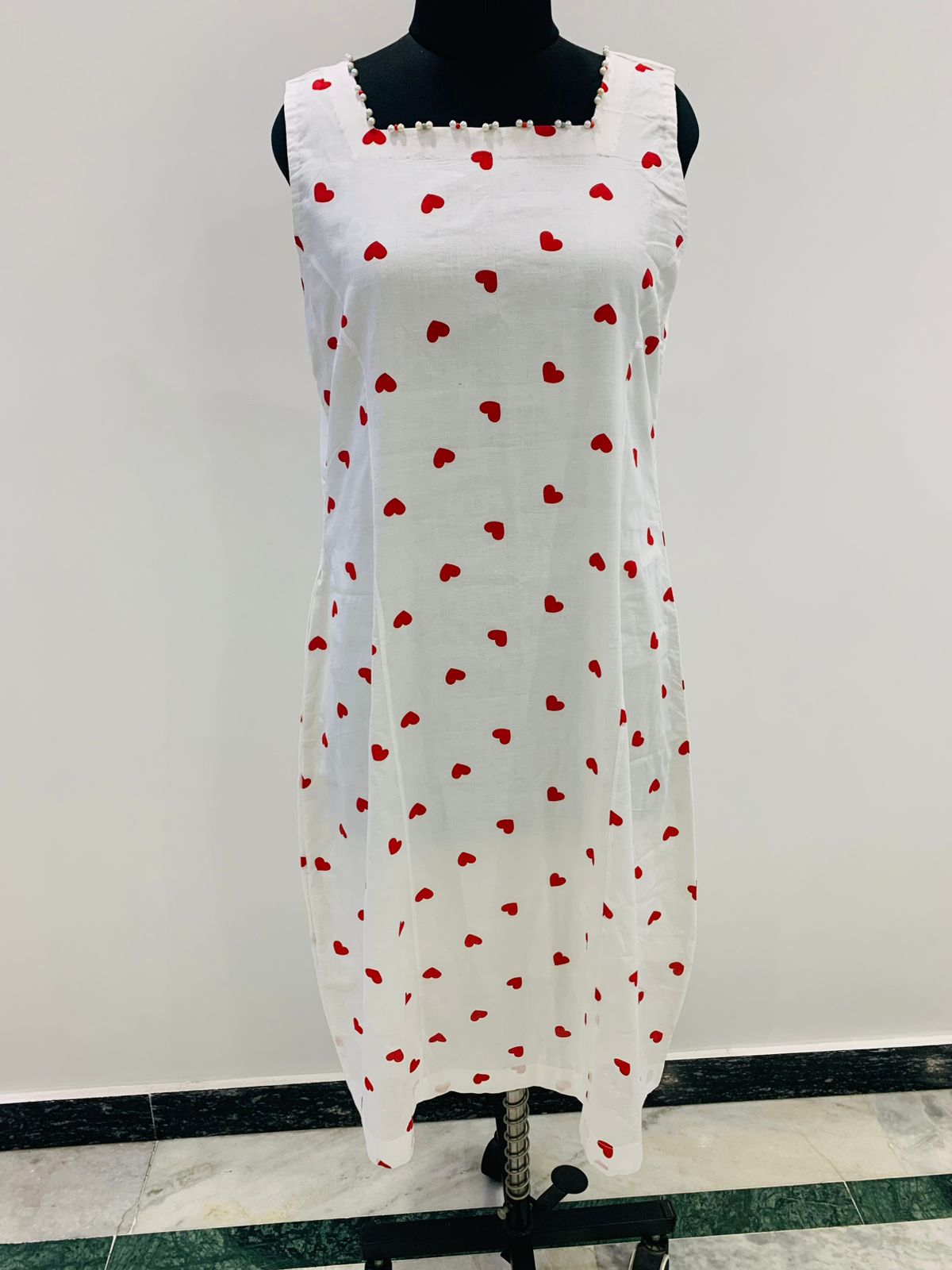 White Red Heart Print Sleeveless Dress for Women