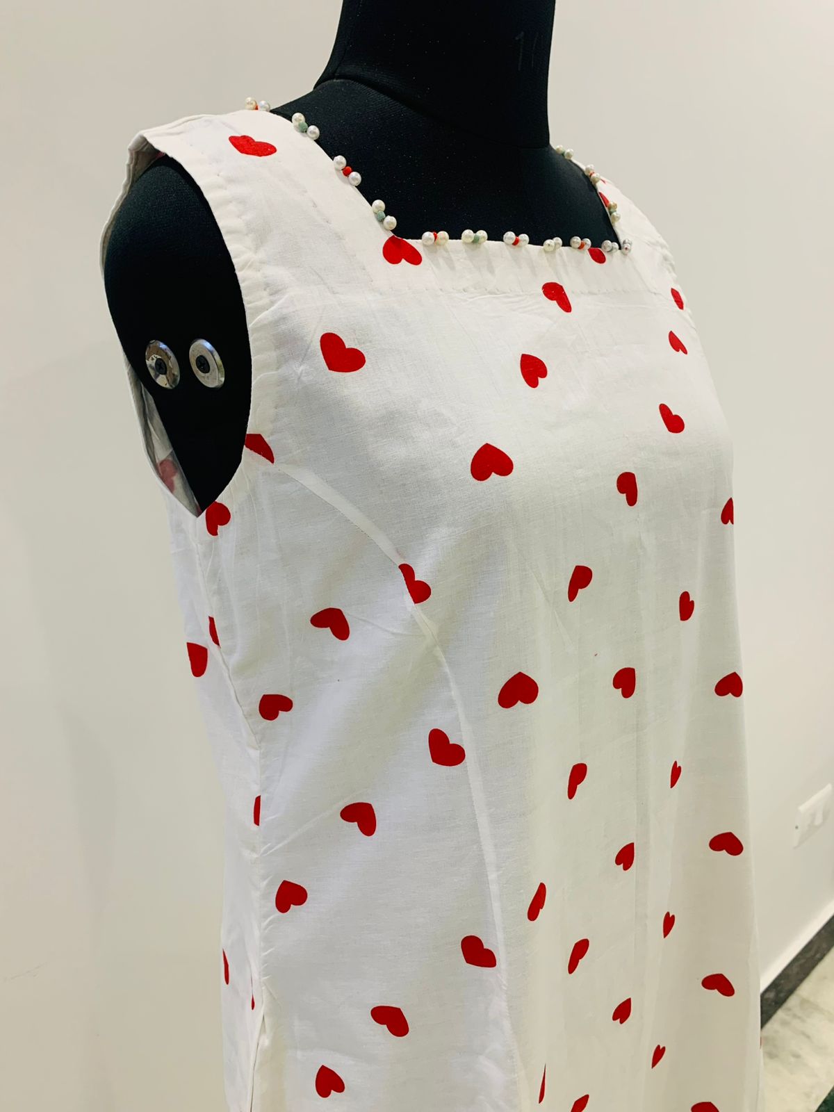 White Red Heart Print Sleeveless Dress for Women