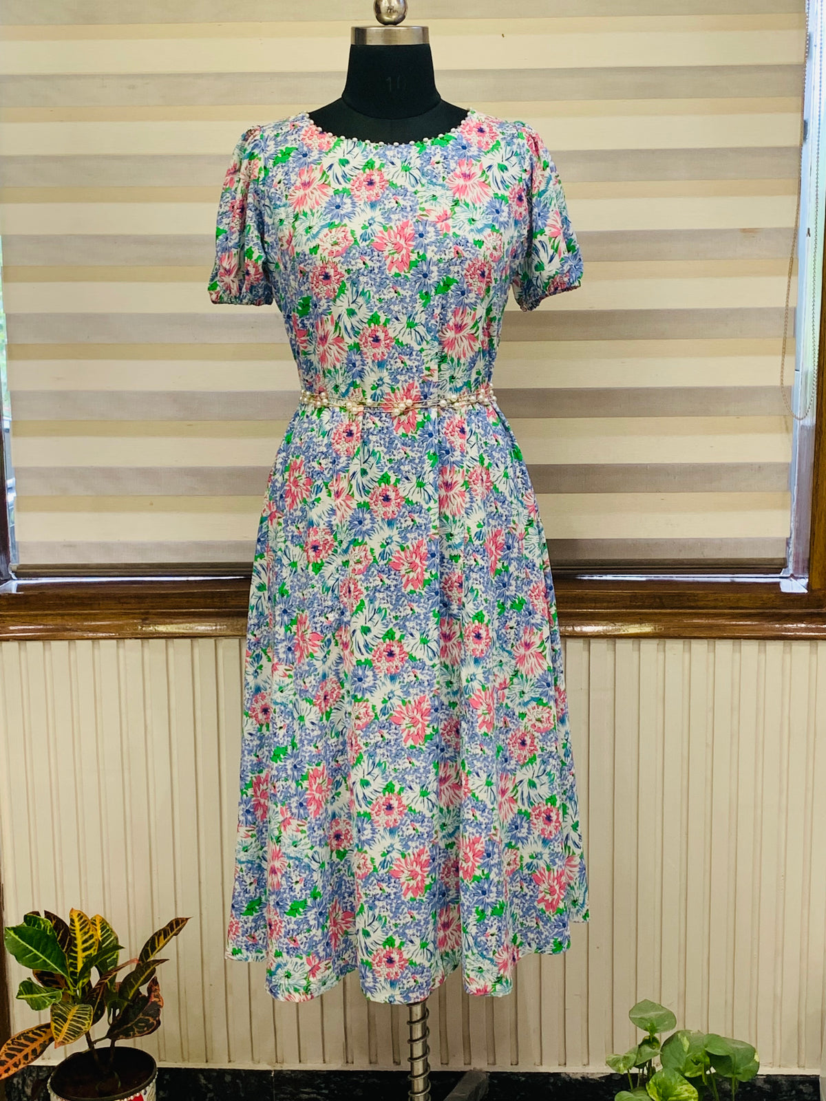 Multicolour Floral Print A-Line Midi Dress for Women