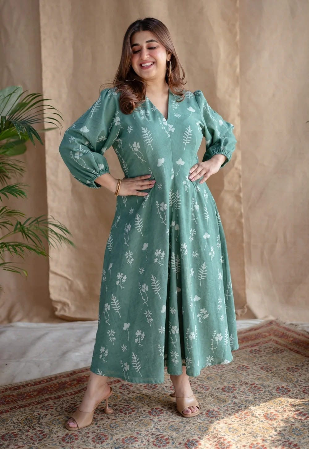 Sage Green Floral Print Maxi Dress for Women