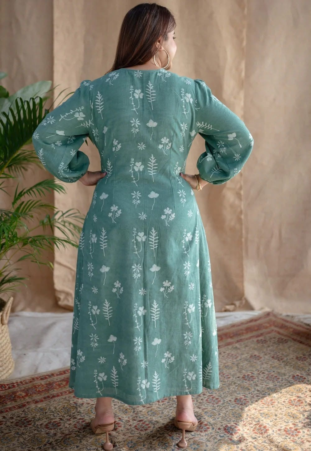 Sage Green Floral Print Maxi Dress for Women
