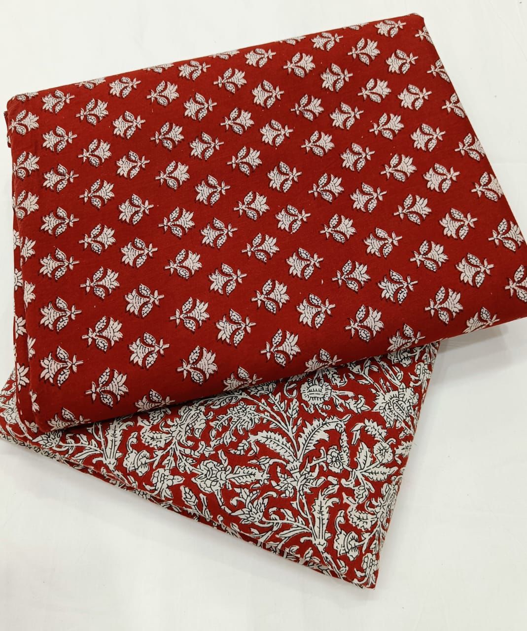 Brick Red Floral Block Print Co-Ord Set Fabric for Women