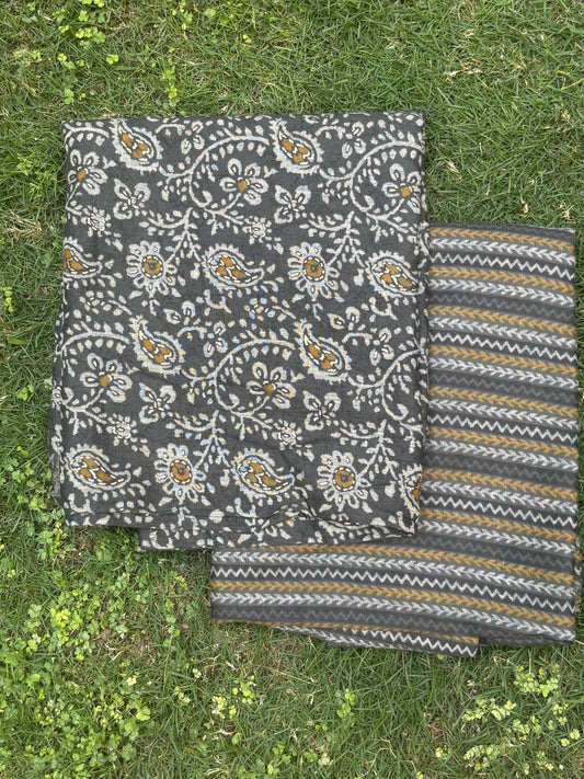 Grey Floral Printed Dress Material