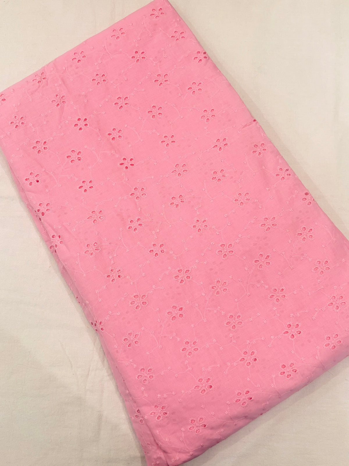 Baby Pink Floral Eyelet Embroidered Running Material Fabric for Women