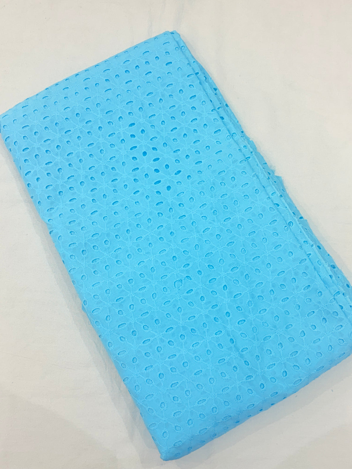 Sky Blue Eyelet Embroidered Running Material Fabric for Women