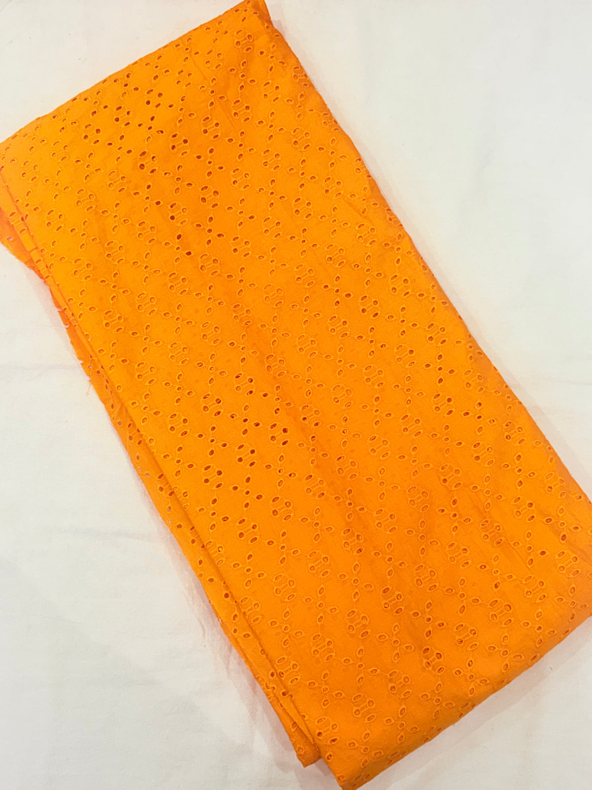 Bright Orange Eyelet Embroidered Running Material Fabric for Women