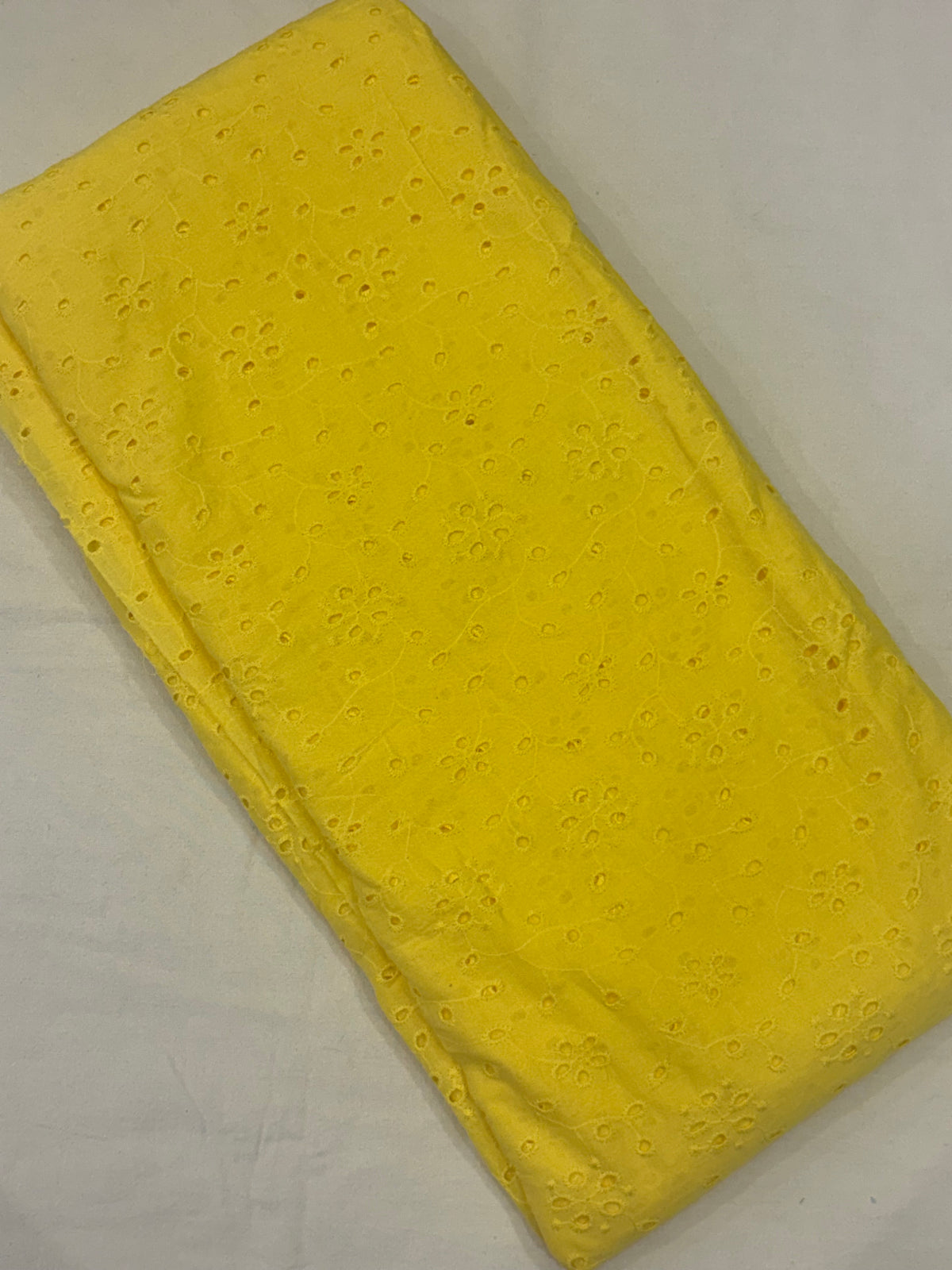 Bright Yellow Floral Eyelet Embroidered Running Material Fabric for Women
