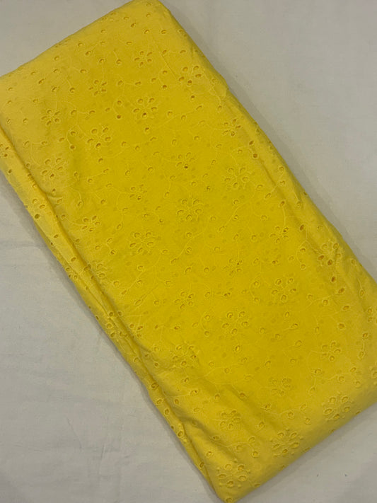 Yellow Schiffli Embroidered Dress Material