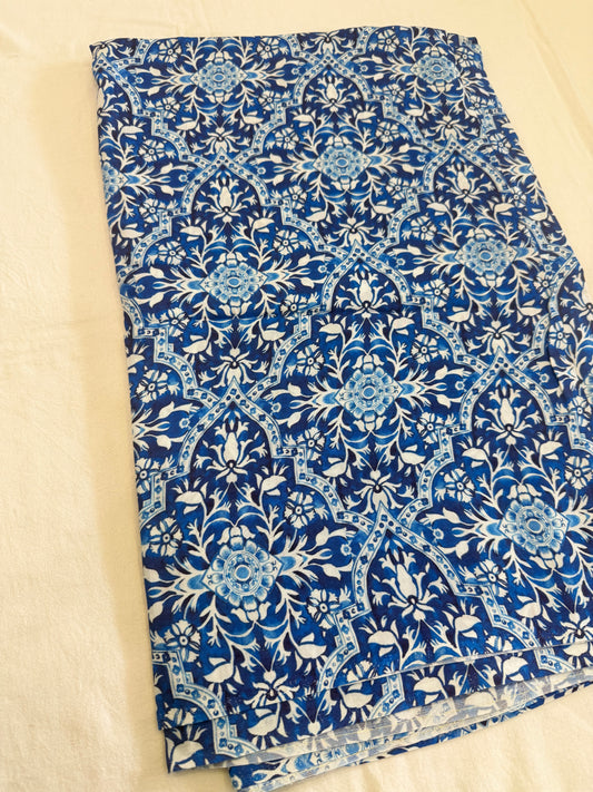 Blue Floral Printed Dress Material