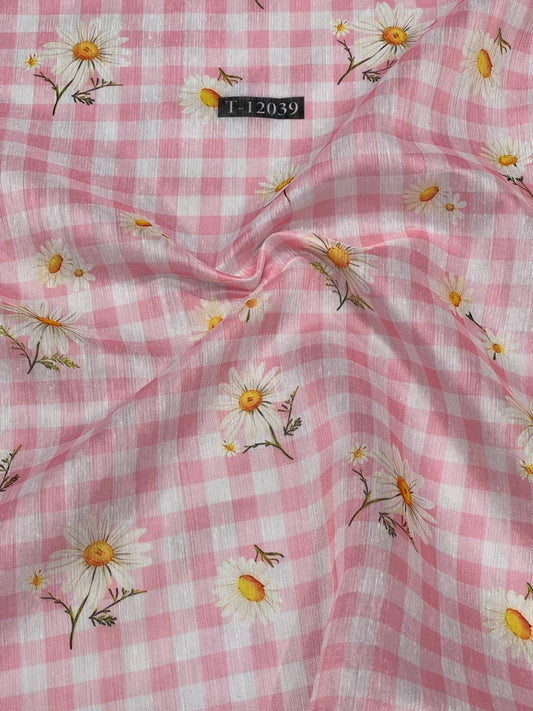 Baby Pink Daisy Printed Fabric for Women