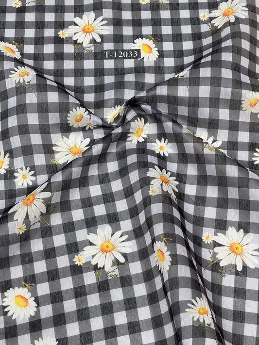 Black & White Daisy Printed Fabric for Women
