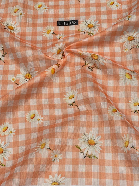 Peach Daisy Printed Fabric for Women
