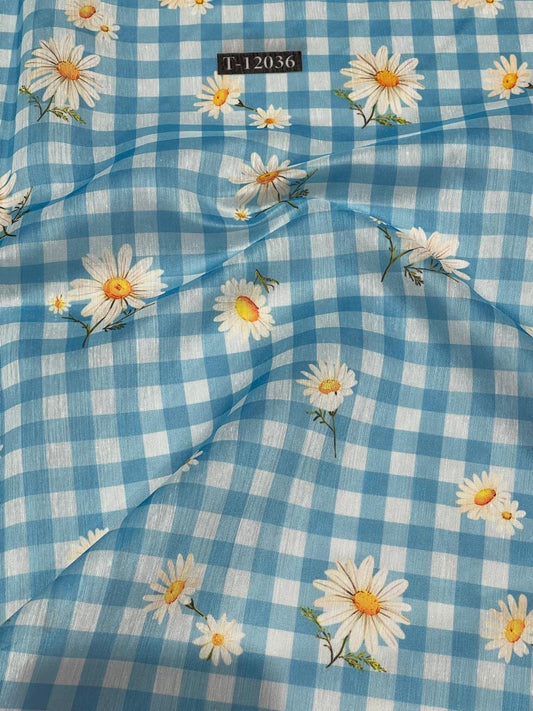 Sky Blue Daisy Printed Fabric for Women
