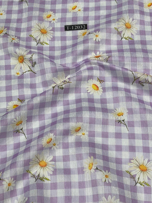 Lavender Daisy Printed Running Material Fabric for Women