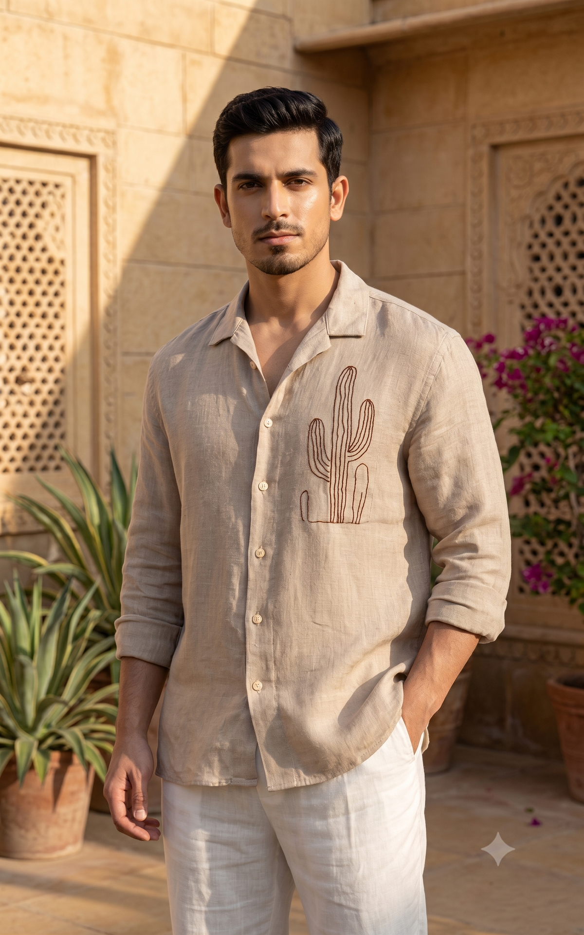 Cactus Embroidered Linen Shirt