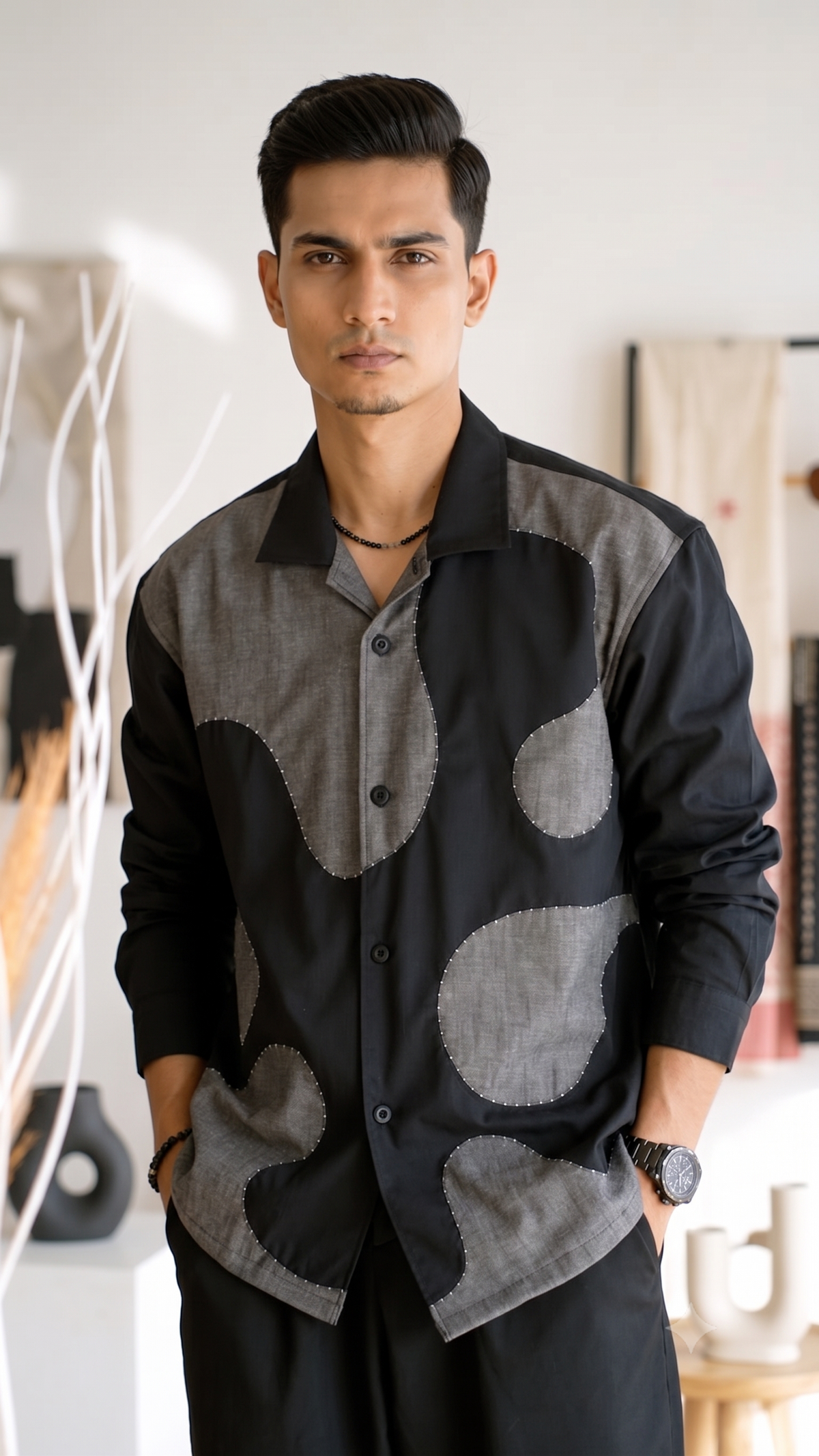 Asymmetric Appliqué Short Kurta