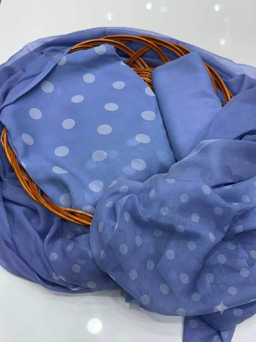 French Blue Mono coloured POLKA DOTS 3 Piece Set