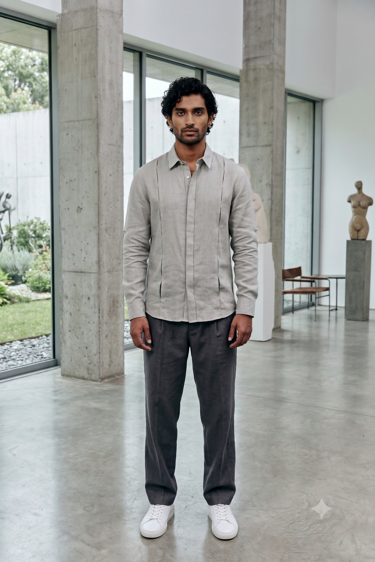 Exquisite Linen Pleat-Panel Shirt