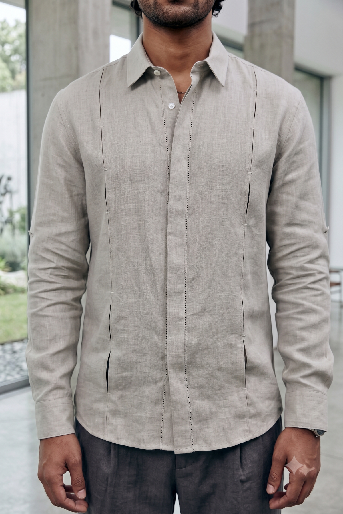 Exquisite Linen Pleat-Panel Shirt