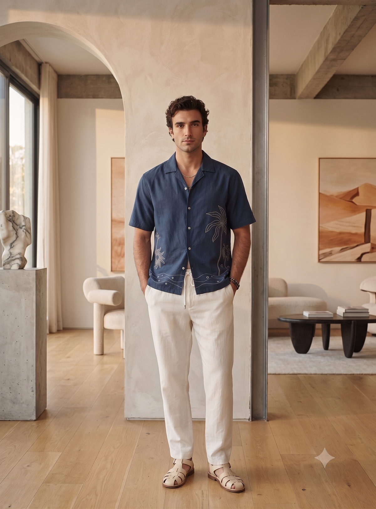 Embroidered European Linen Camp Shirt